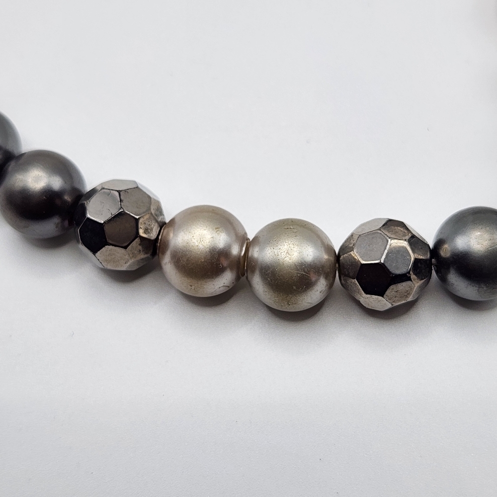 Roman Metallic Gunmetal Beaded Necklace Vintage - Picture 3 of 4